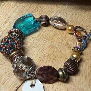 Artisan Beaded Bracelet with Teal and Gold Highlights